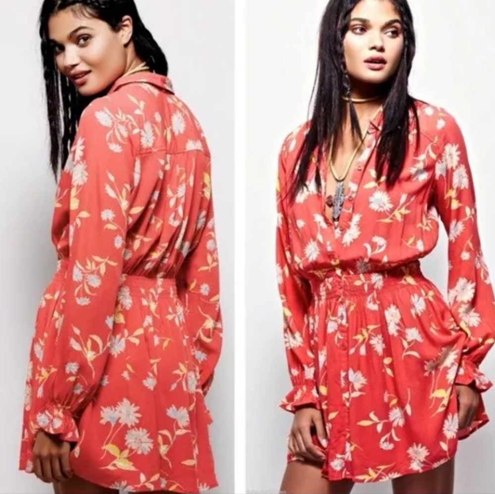 Free People Ruthie floral long sleeve shirt dress size large